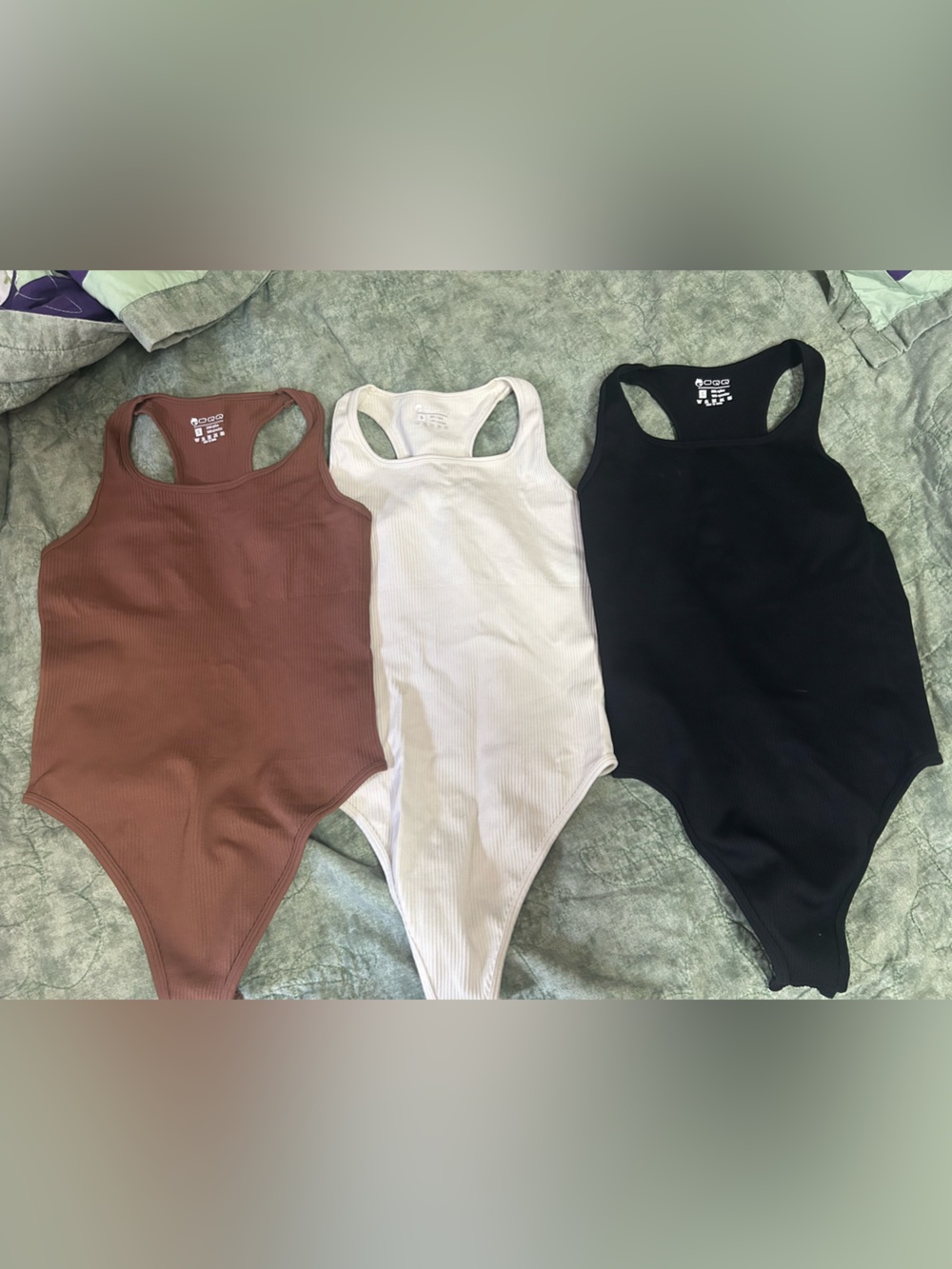 Ribbed Scoop Neck Bodysuit - Black, Cream, Brown
